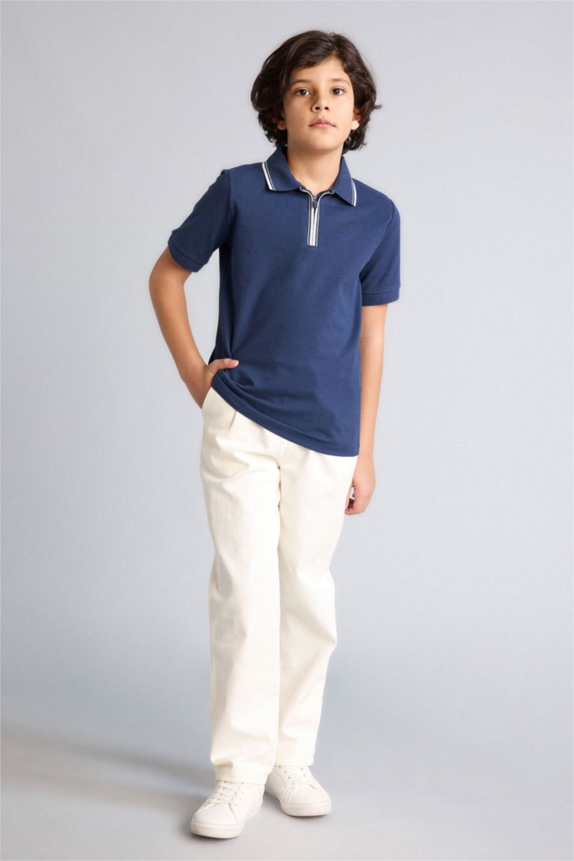BOYS & TEENS NAVY Boy Pique Short Sleeve Polo T-Shirt