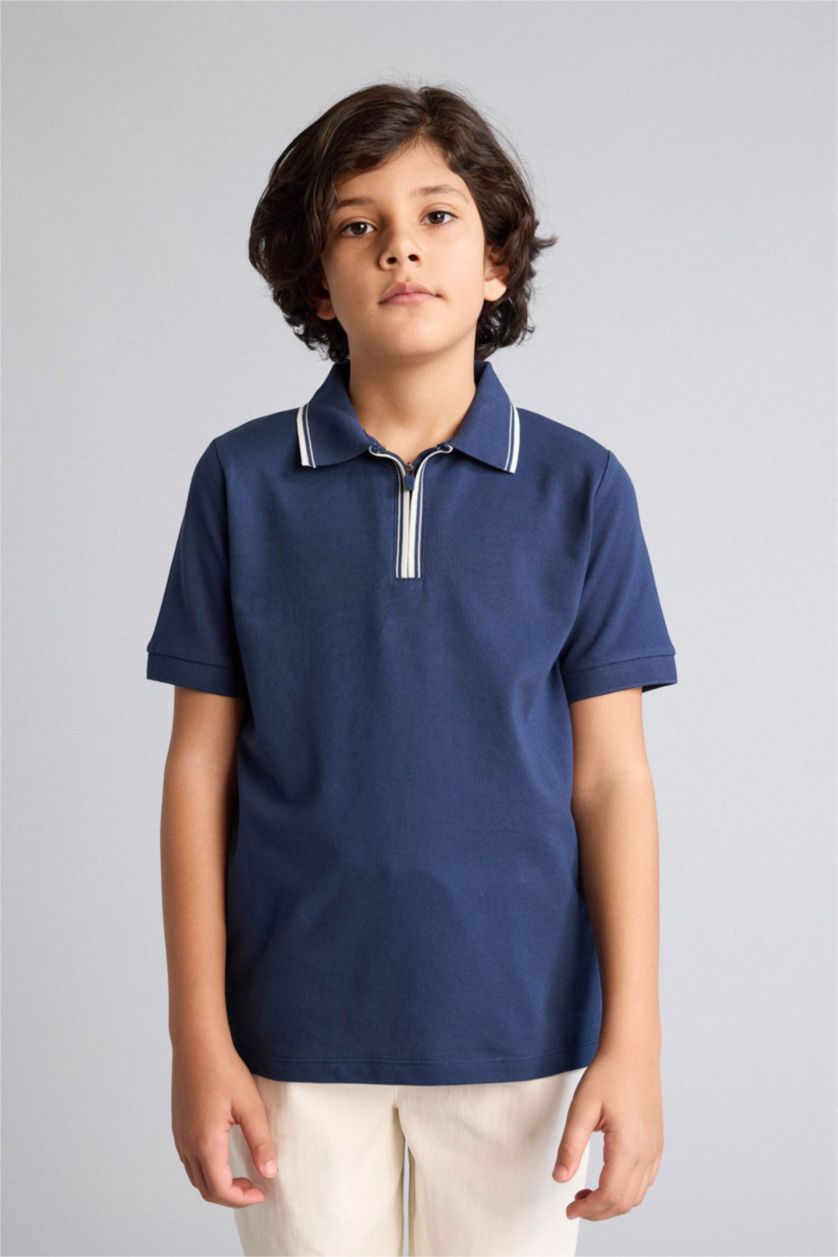 BOYS & TEENS NAVY Boy Pique Short Sleeve Polo T-Shirt