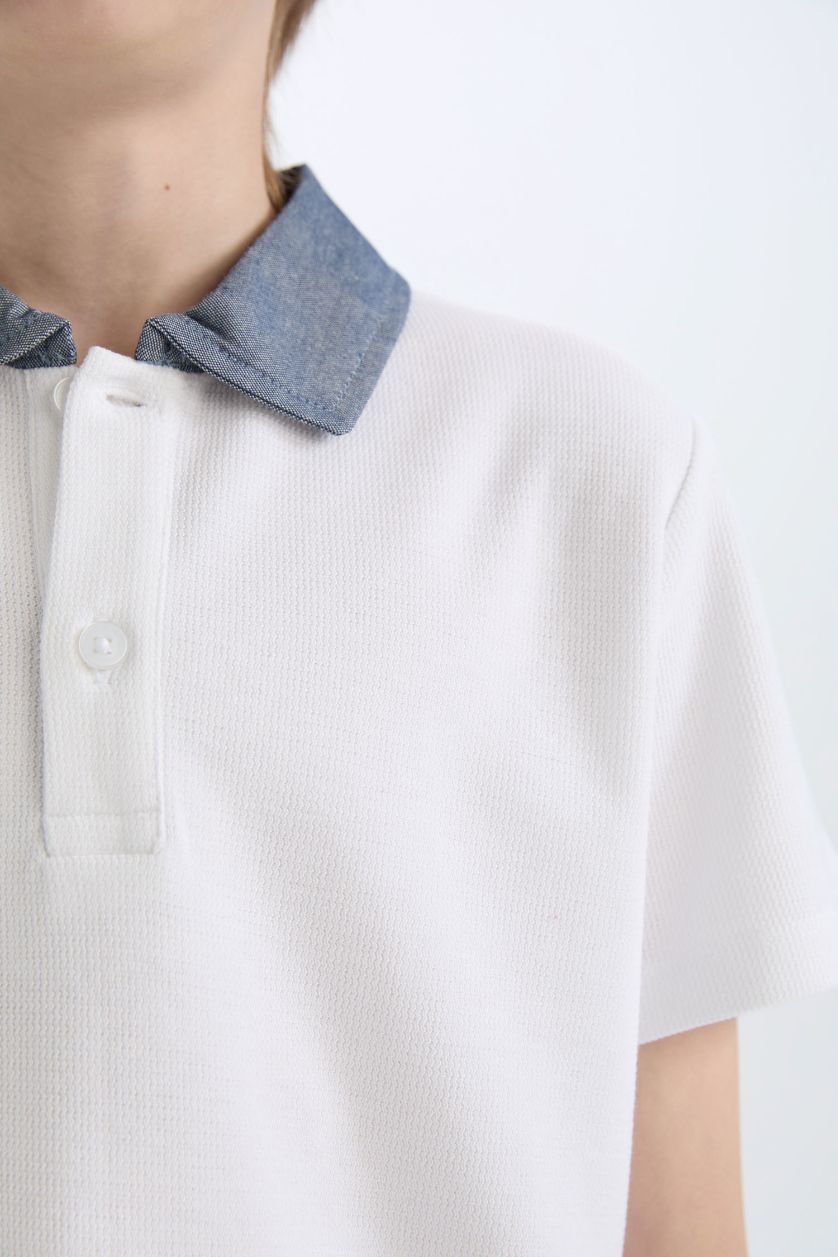 Erkek Çocuk - Genç Erkek Beyaz Polo Yaka Basic Düz Kısa Kollu Tişört Erkek Çocuk