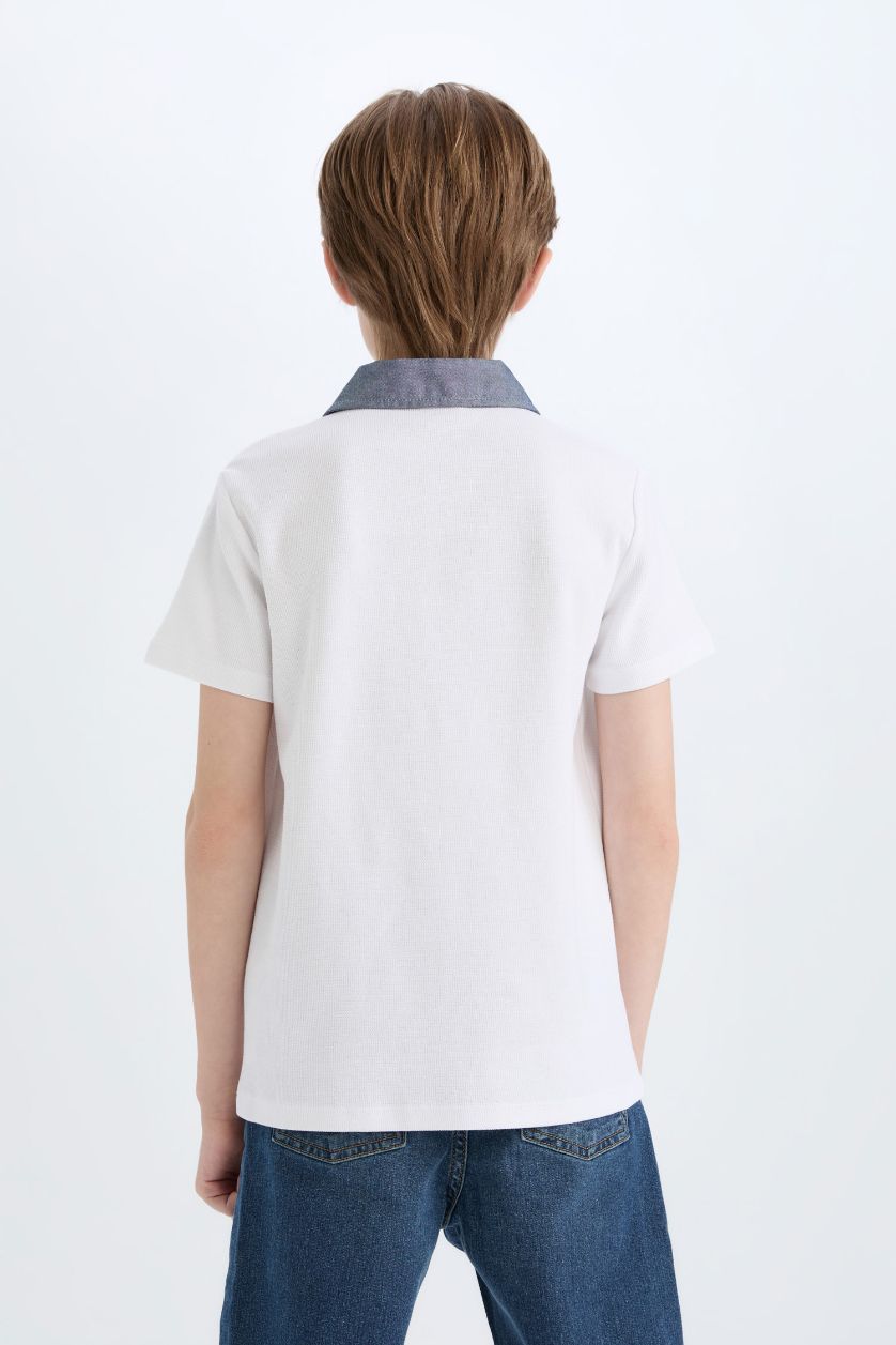 Erkek Çocuk - Genç Erkek Beyaz Polo Yaka Basic Düz Kısa Kollu Tişört Erkek Çocuk
