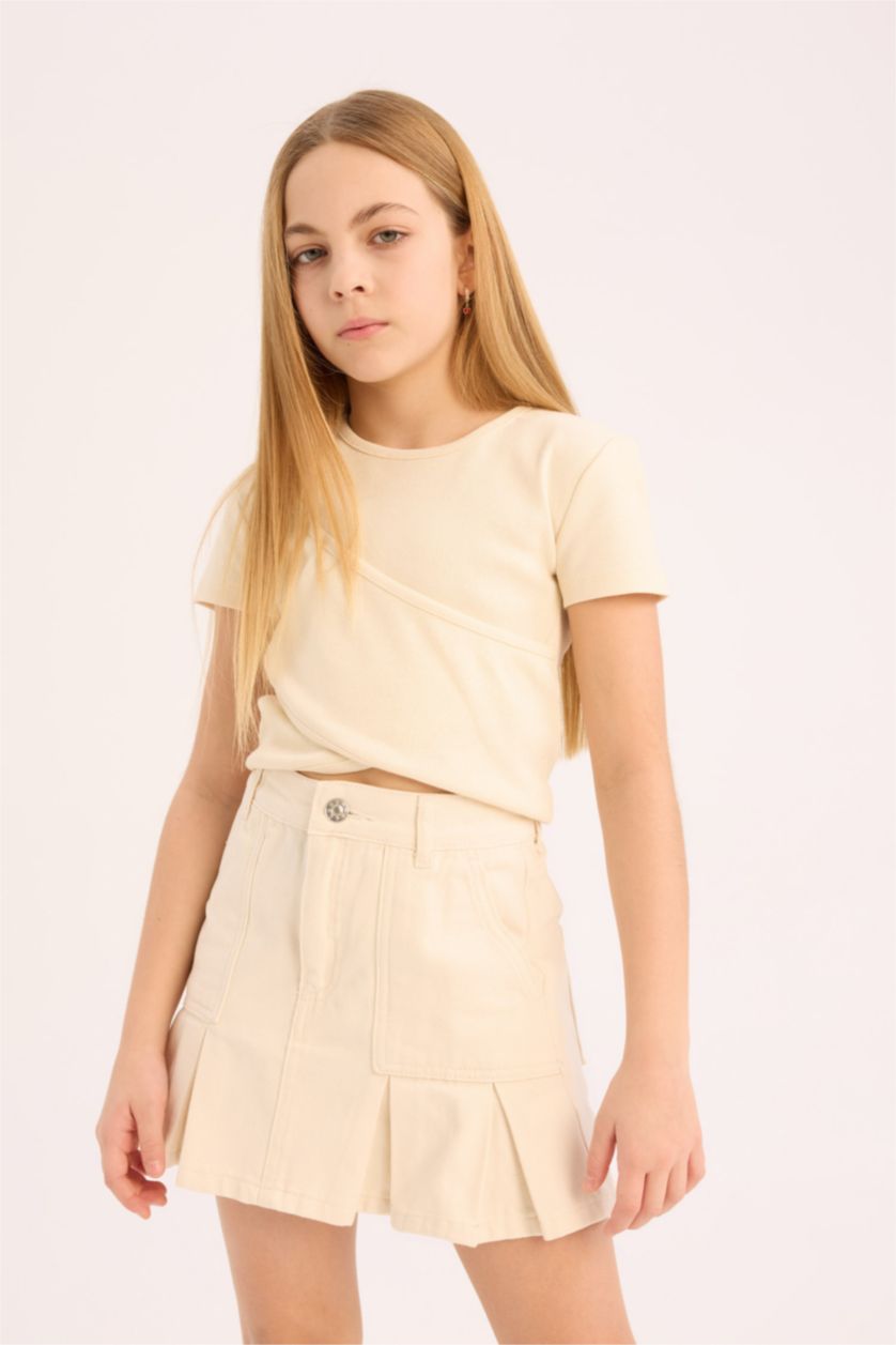 Kız Çocuk - Genç Kız Taş Slim Fit Dar Kesim Bisiklet Yaka Kısa Kollu Tişört Kız Çocuk