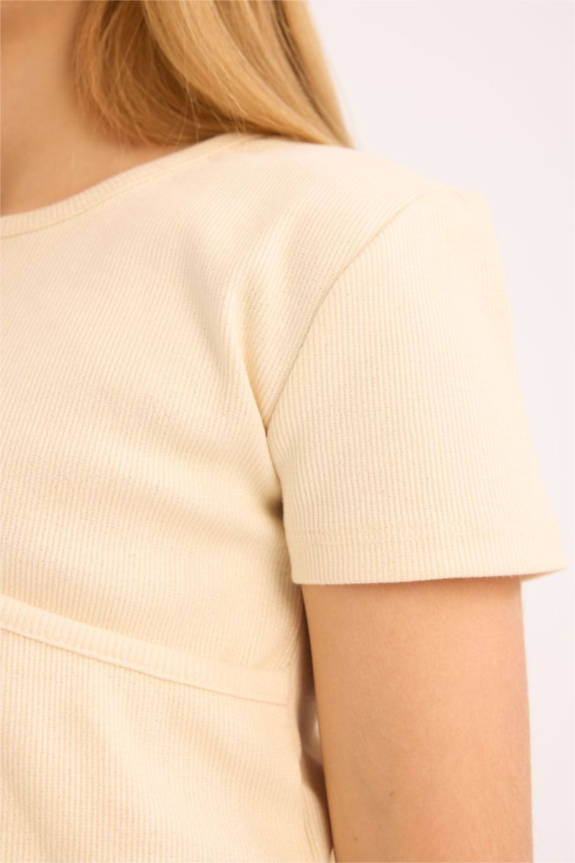 Kız Çocuk - Genç Kız Taş Slim Fit Dar Kesim Bisiklet Yaka Kısa Kollu Tişört Kız Çocuk