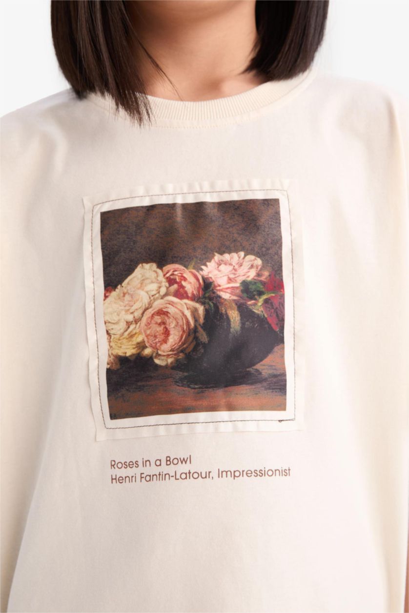 FILLES Beige T-shirt oversize à col rond et manches courtes pour fille