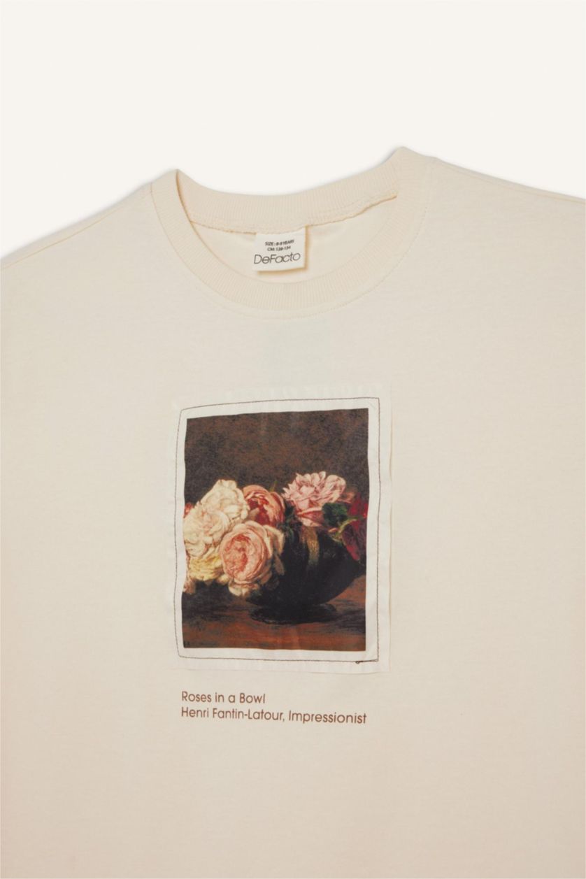 FILLES Beige T-shirt oversize à col rond et manches courtes pour fille