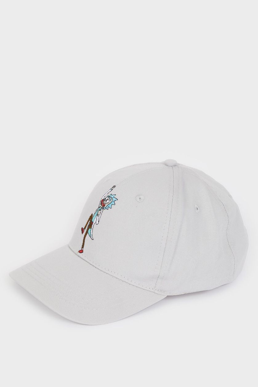 Erkek Açık Gri Erkek Rick and Morty Etiket Baskılı Dokuma Beyzbol Basketbol Şapkası