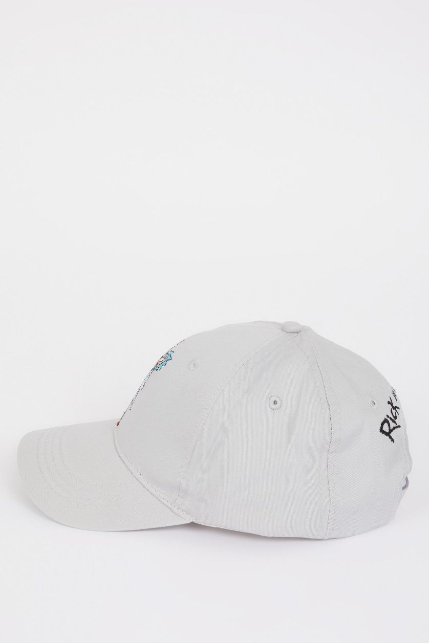 Erkek Açık Gri Erkek Rick and Morty Etiket Baskılı Dokuma Beyzbol Basketbol Şapkası