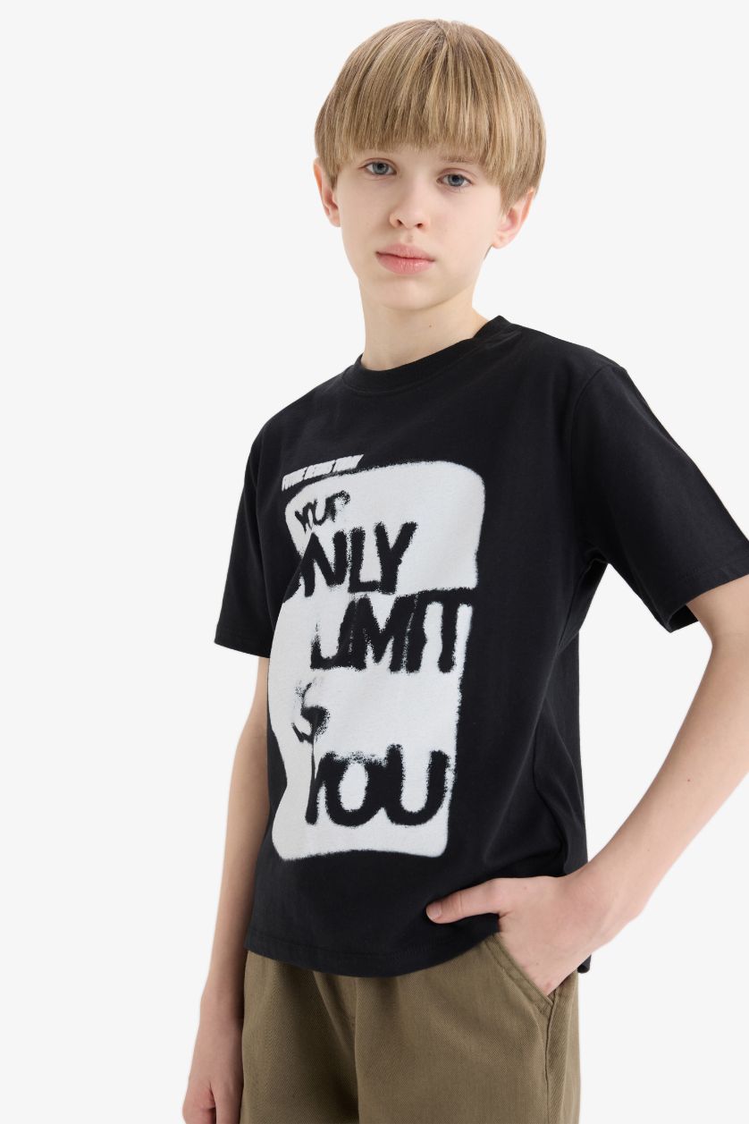 Boys & Teens Black Boy New Regular Fit Crew Neck Short Sleeve T-Shirt