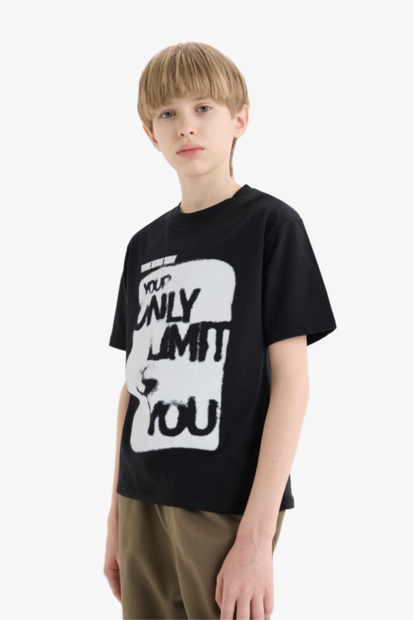 Boys & Teens Black Boy New Regular Fit Crew Neck Short Sleeve T-Shirt