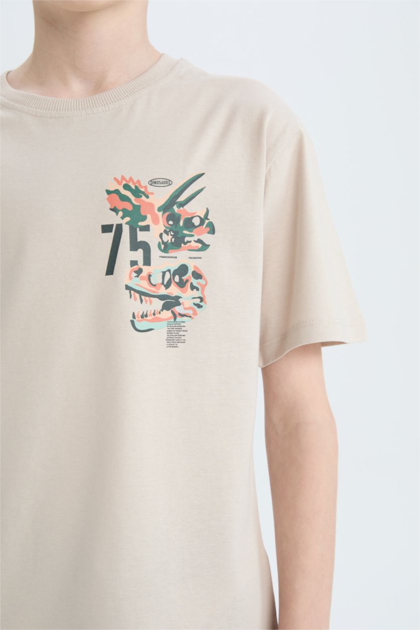 Erkek Çocuk - Genç Erkek Taş Bisiklet Yaka Baskılı Kısa Kollu Tişört Erkek Çocuk