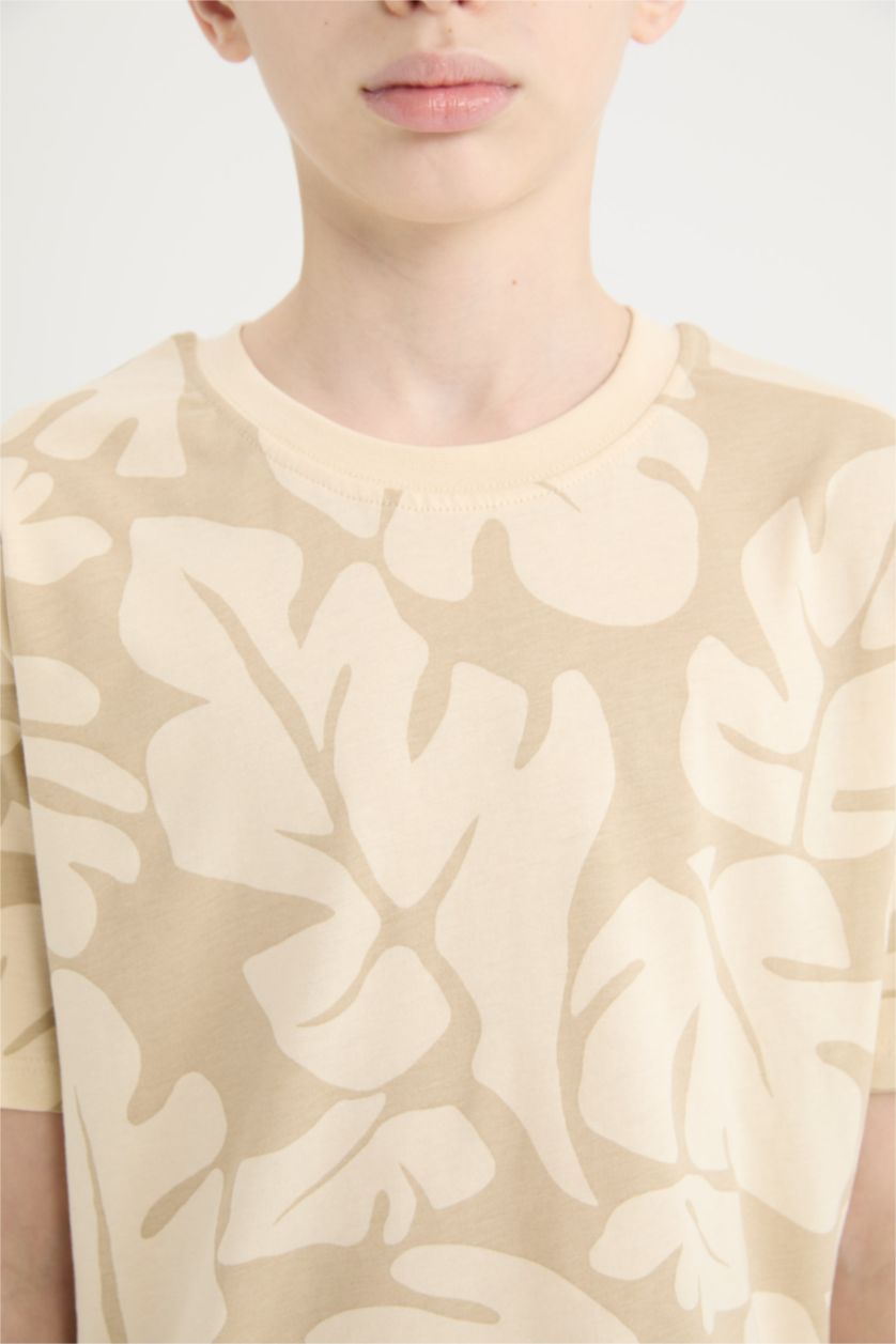 أولادي بيج تيشيرت اولادي نص كم منقوش قصة عادية برقبة مستديرة