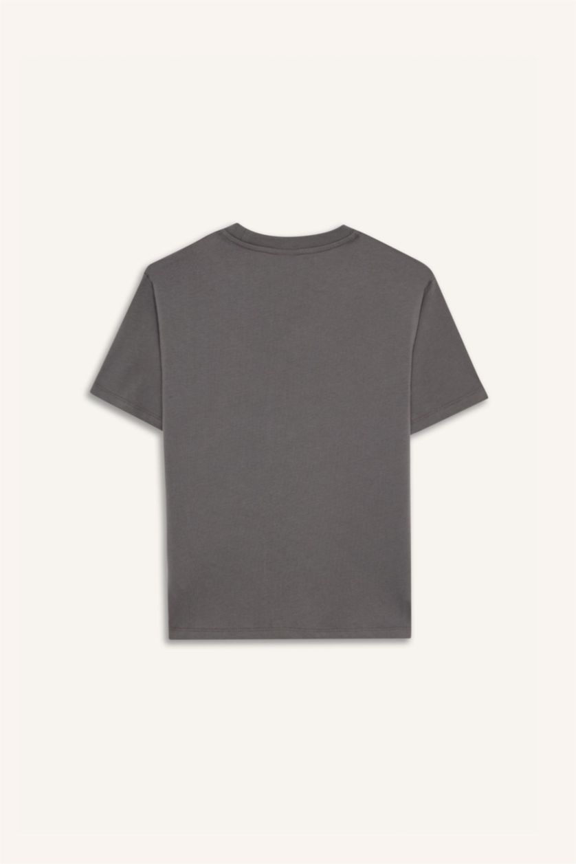 Erkek Çocuk - Genç Erkek Açık Antrasit Bisiklet Yaka Kaykay Baskılı Kısa Kollu Tişört Erkek Çocuk