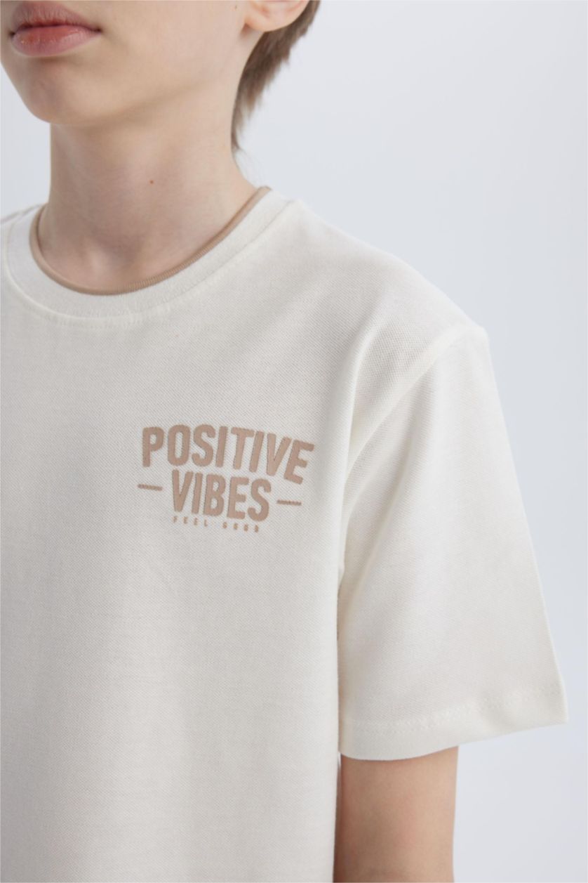 Boys & Teens White Boy Crew Neck Printed Pique Short Sleeve T-Shirt