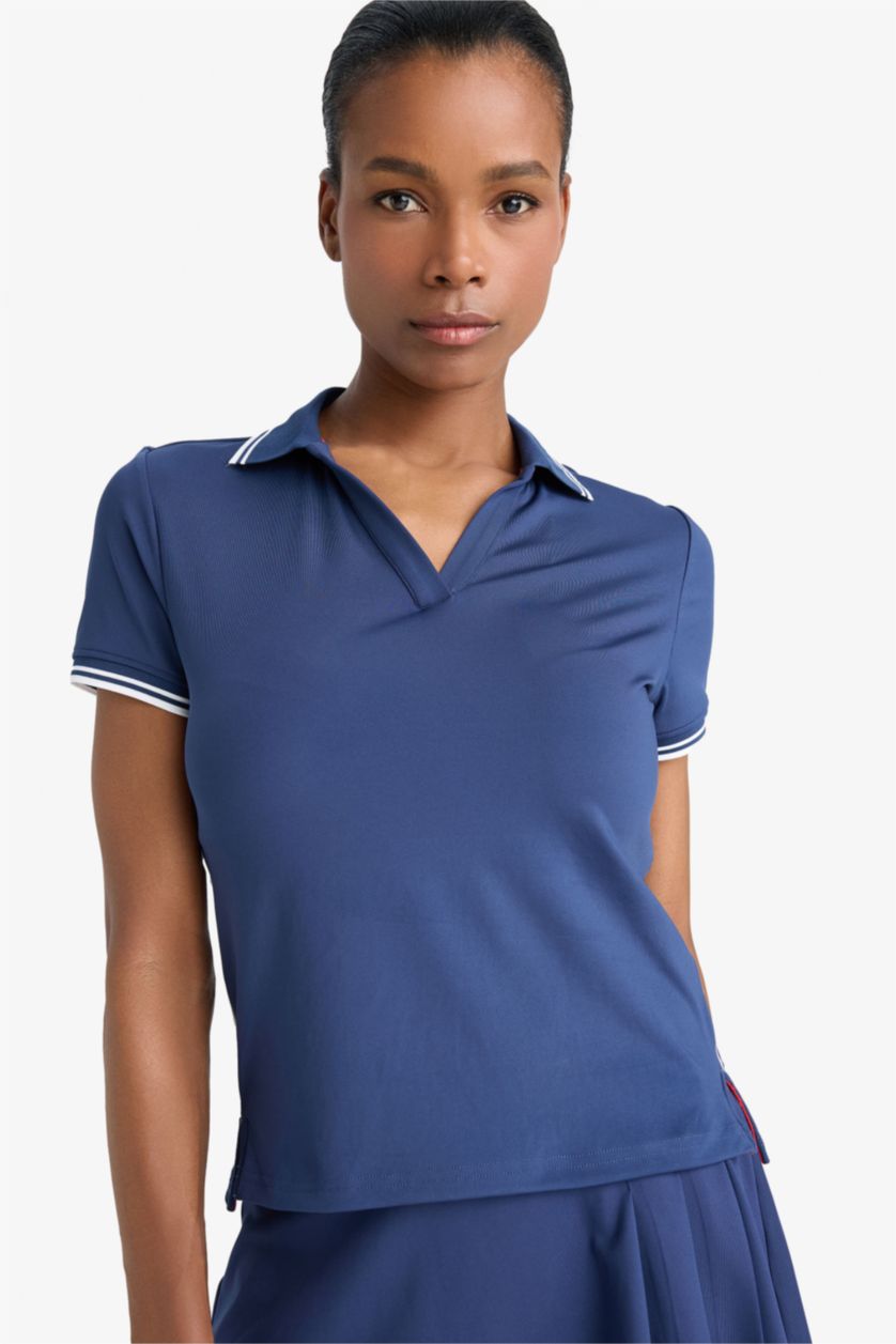 Kadın Lacivert Standart Fit Polo Yaka Sporcu Kısa Kollu Tişört