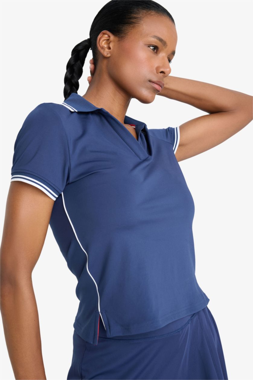 Kadın Lacivert Standart Fit Polo Yaka Sporcu Kısa Kollu Tişört