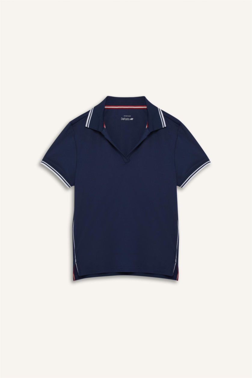 Kadın Lacivert Standart Fit Polo Yaka Sporcu Kısa Kollu Tişört
