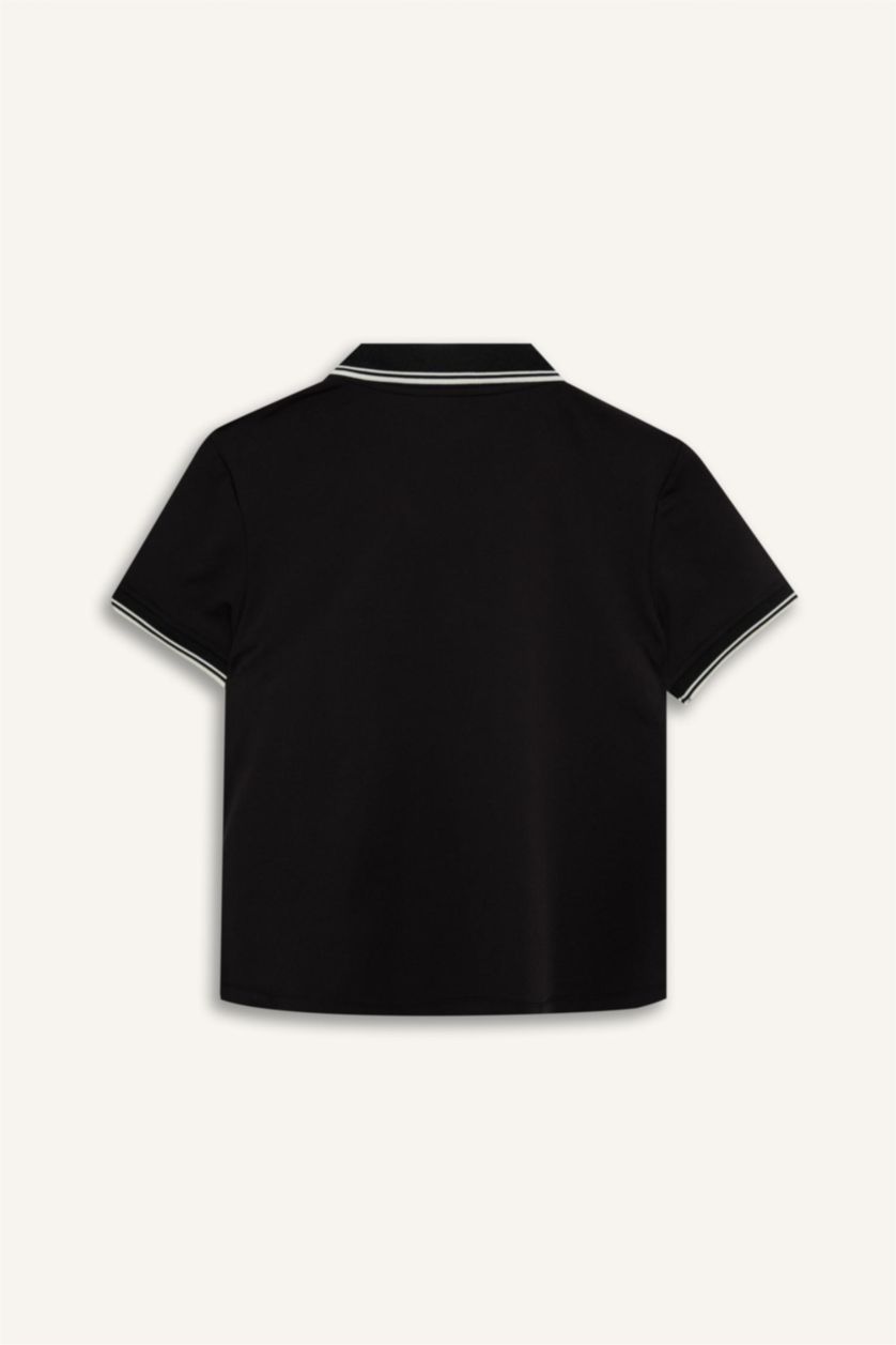 Kadın Siyah Standart Fit Polo Tişört