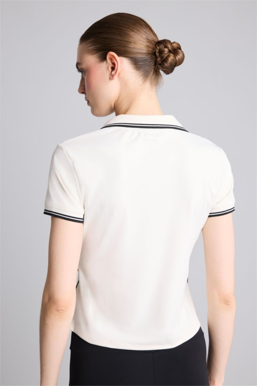 Kadın Ekru Standart Fit Polo Tişört