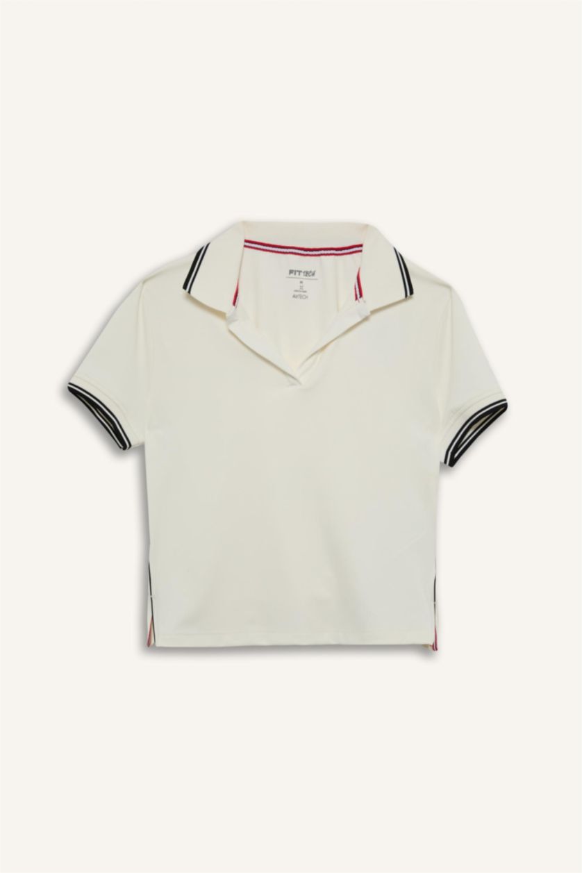 Kadın Ekru Standart Fit Polo Tişört