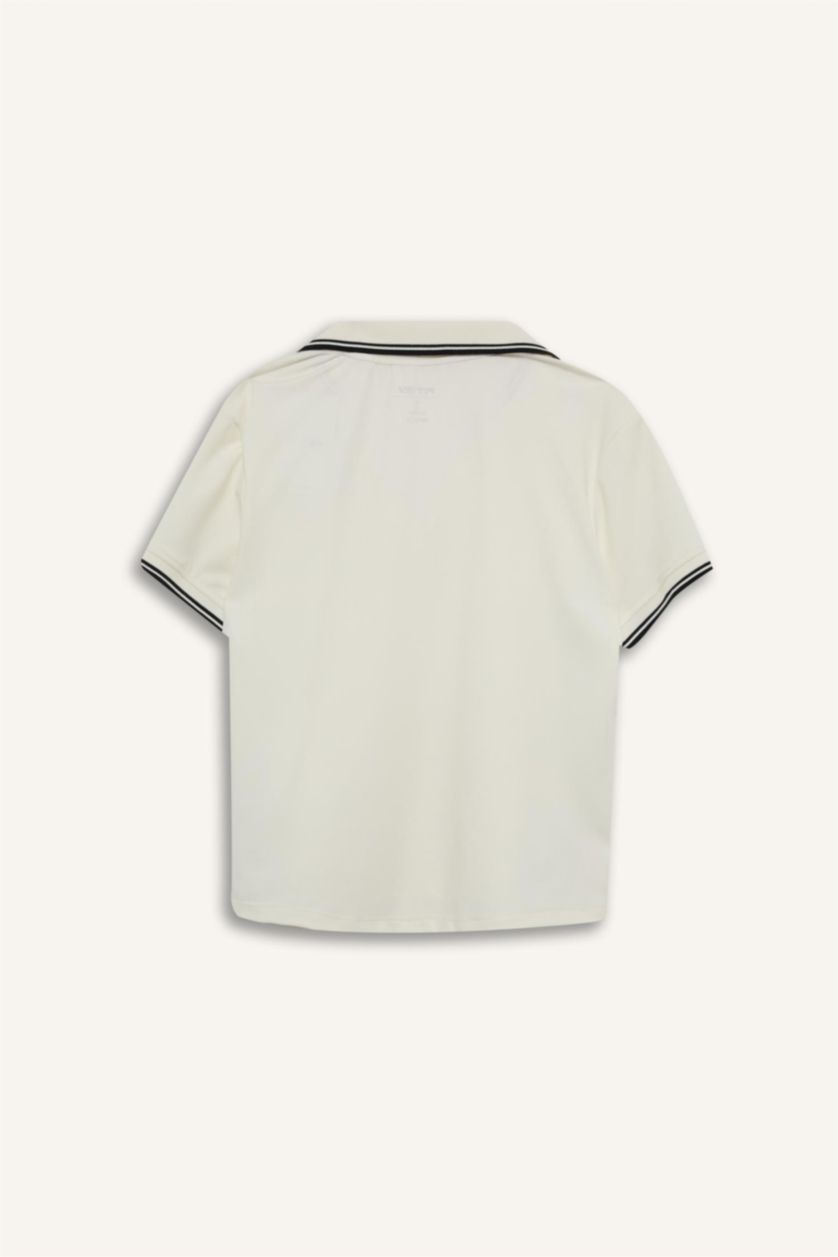Kadın Ekru Standart Fit Polo Tişört