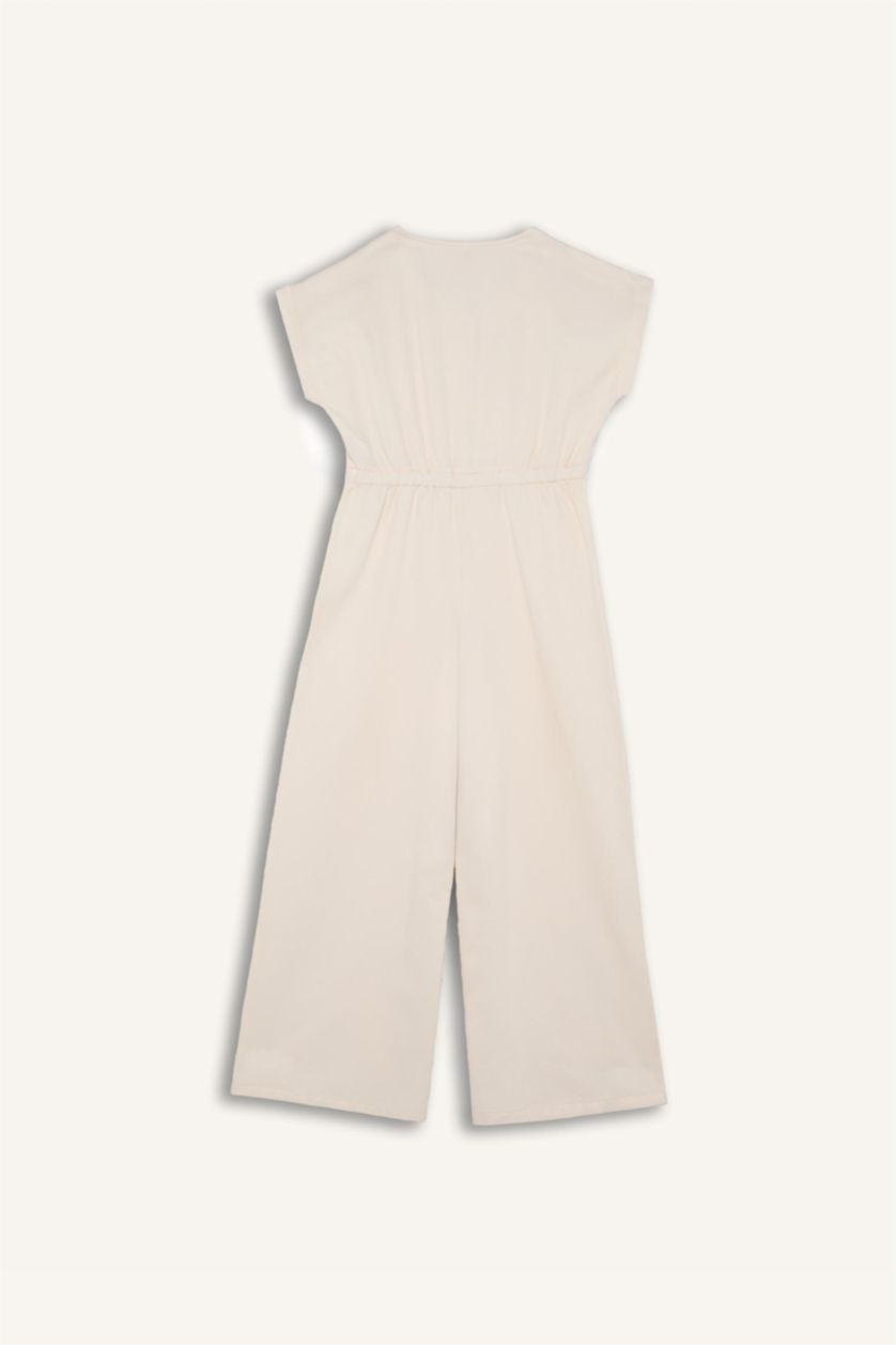 Kız Çocuk - Genç Kız Ekru Gabardin Kısa Kollu Tulum Kız Çocuk