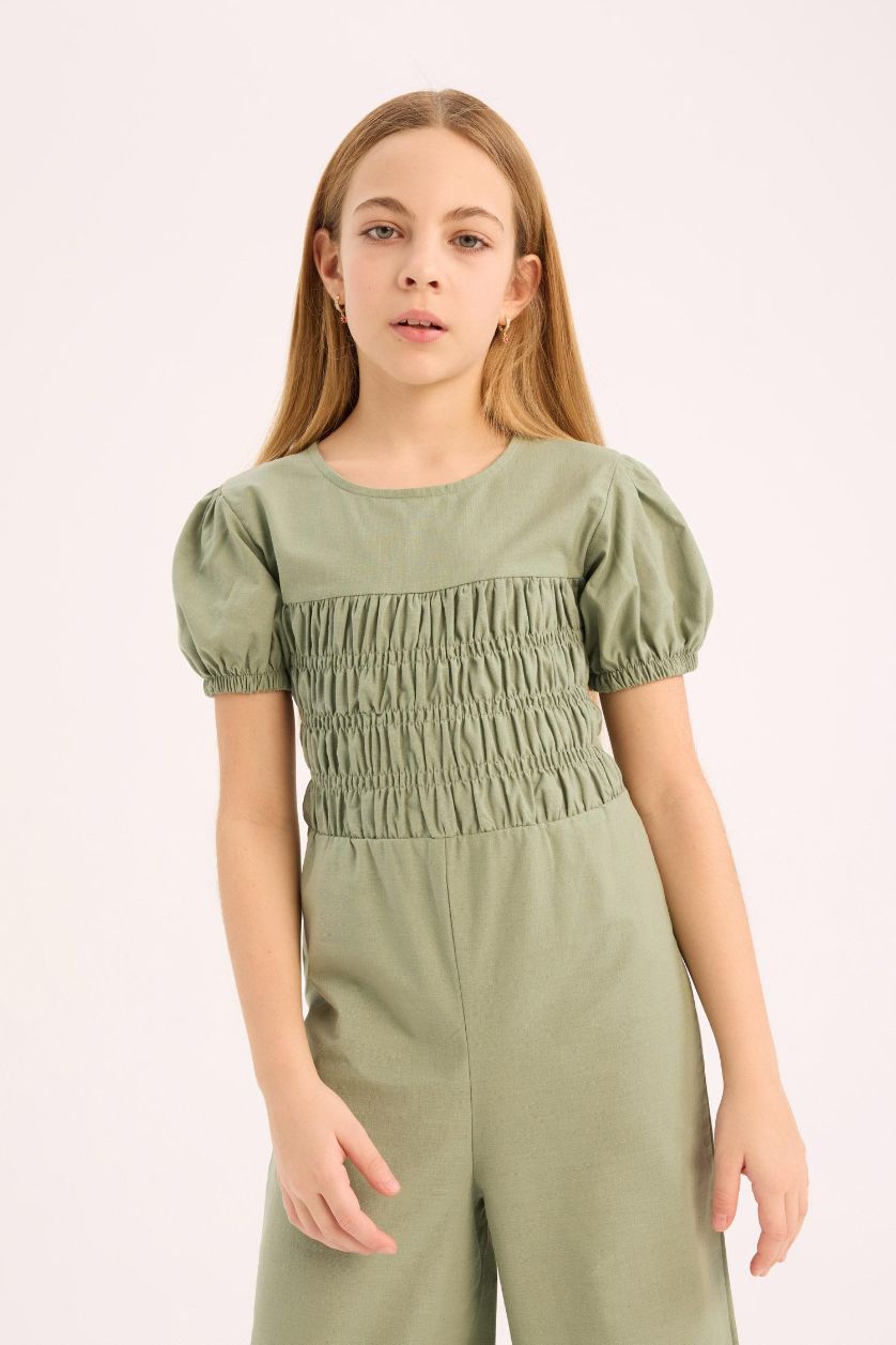 Kız Çocuk - Genç Kız Açık Yeşil Pamuklu Kısa Kollu Tulum Kız Çocuk