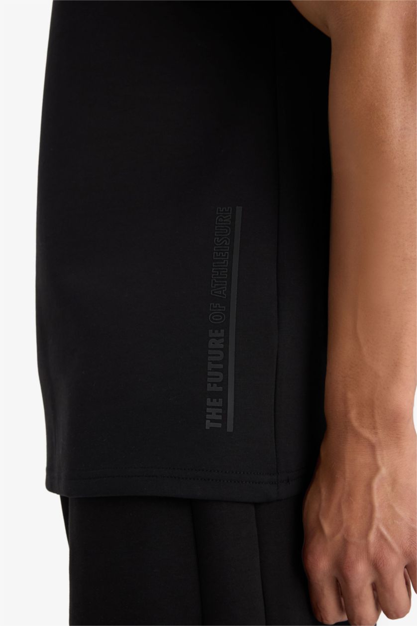 Erkek Siyah Standart Fit Modal Kumaş Bisiklet Yaka Baskılı Sporcu Kısa Kollu Tişört