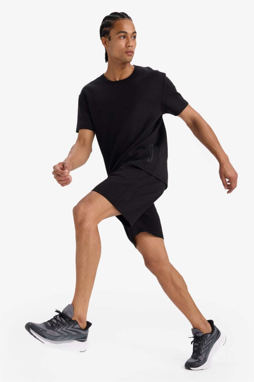 Erkek Siyah Standart Fit Modal Kumaş Sporcu Kısa Paça Şort