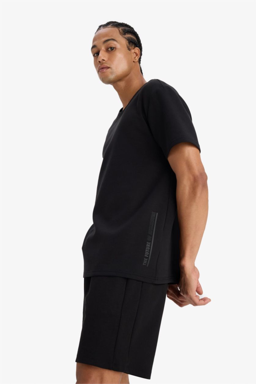 Erkek Siyah Standart Fit Modal Kumaş Sporcu Kısa Paça Şort