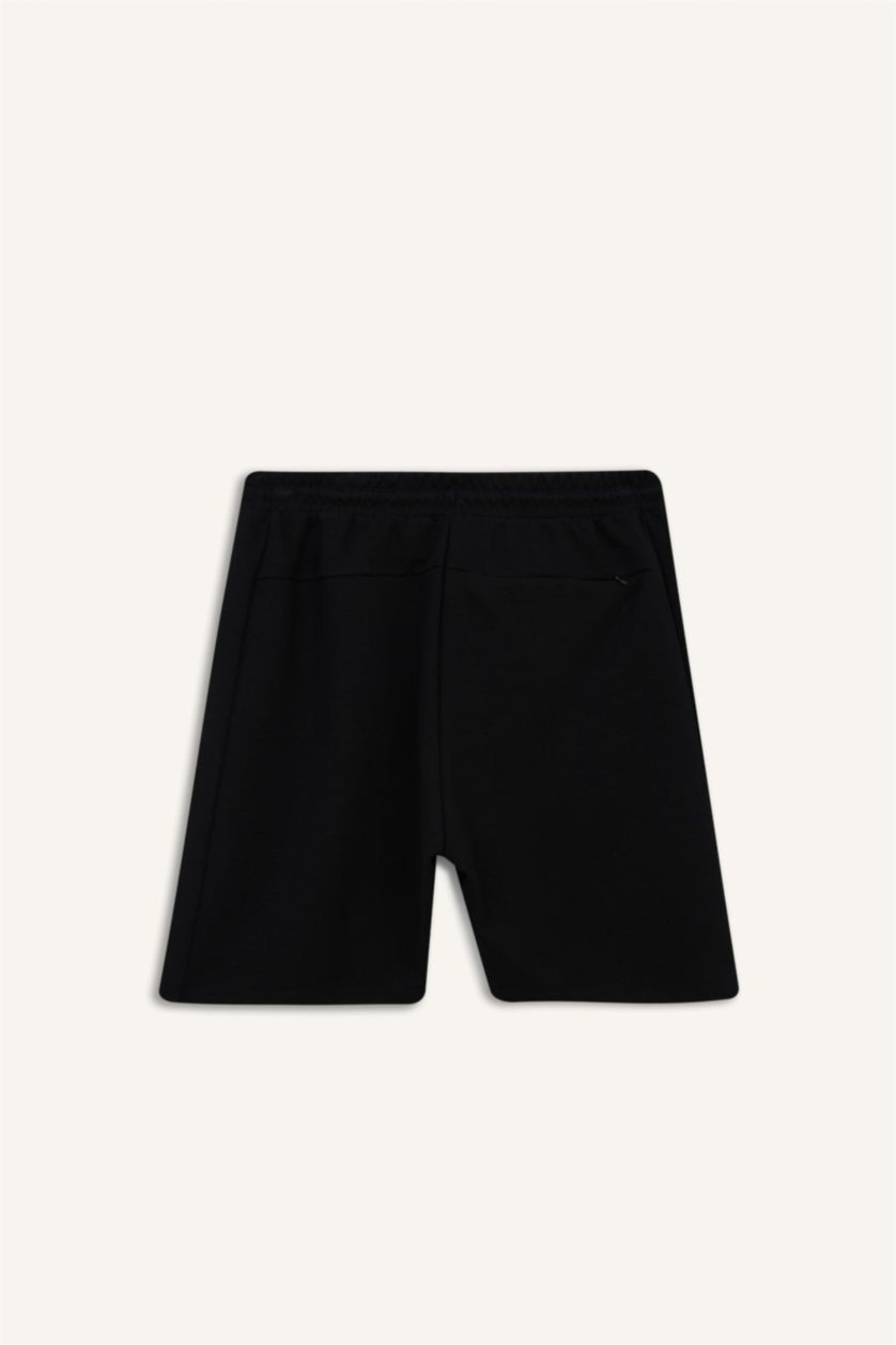 Erkek Siyah Standart Fit Modal Kumaş Sporcu Kısa Paça Şort