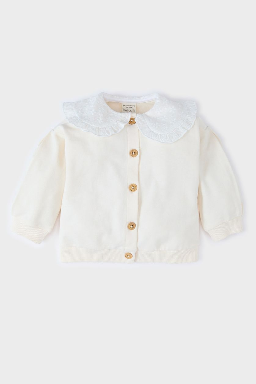 BABY GIRL Ecru Baby Girl Lace Collar Buttoned Cardigan