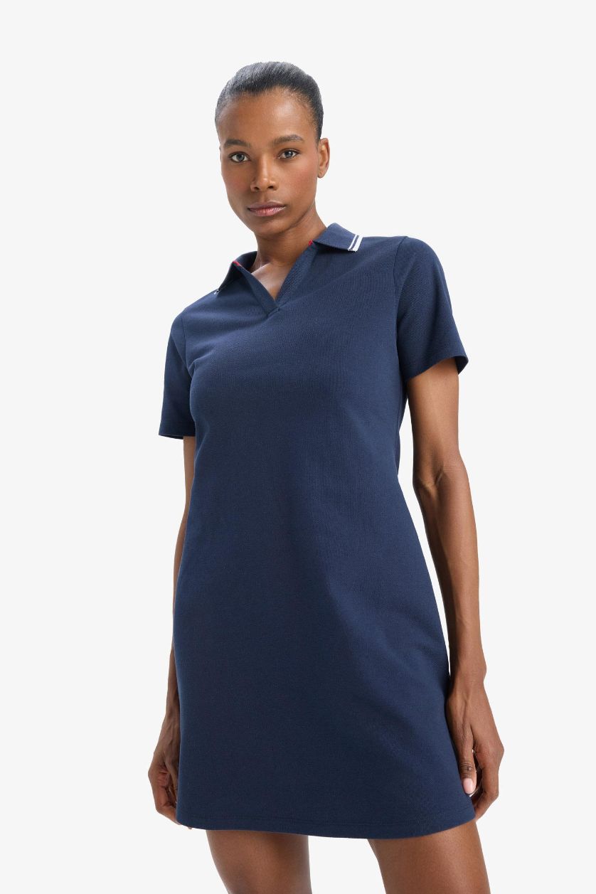 Kadın Lacivert Standart Fit Polo Yaka Pike Kısa Kollu Mini Sporcu Elbise