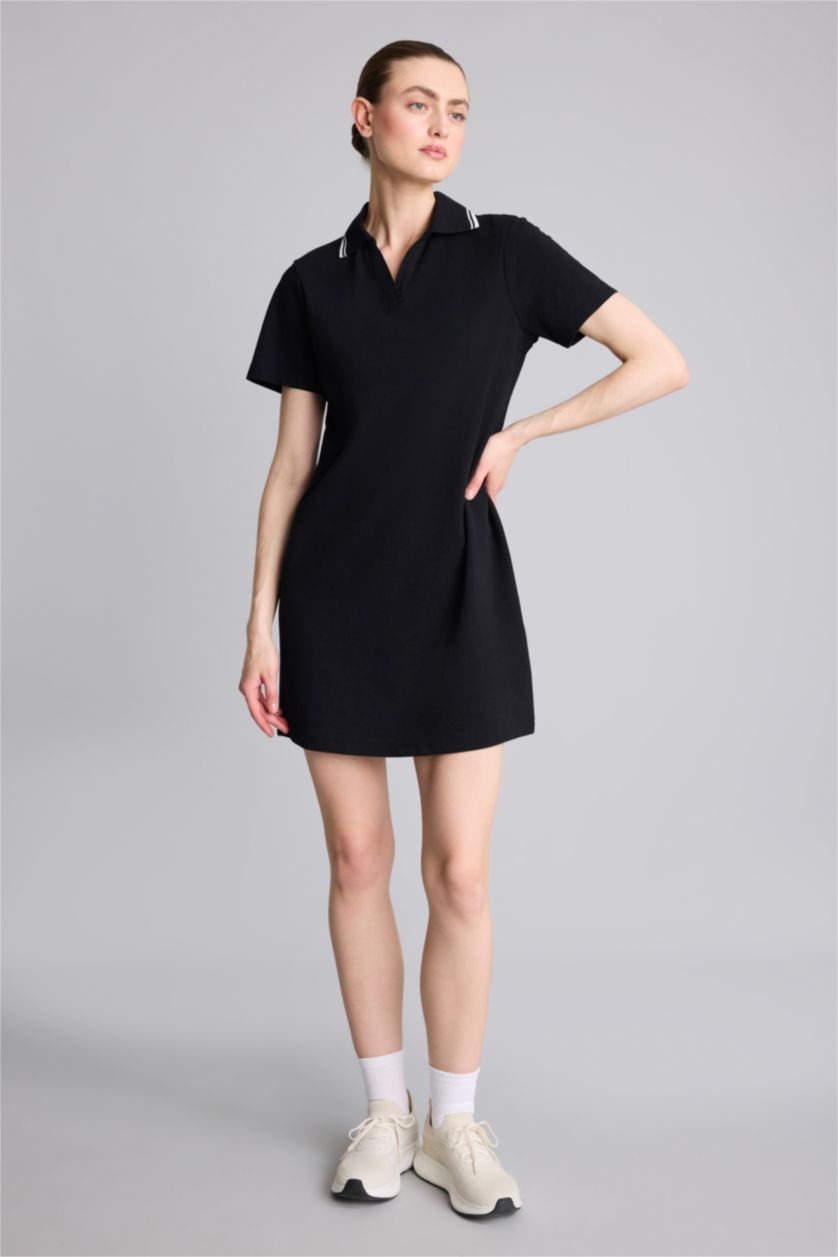 Woman Black Standard Fit Pique Dress