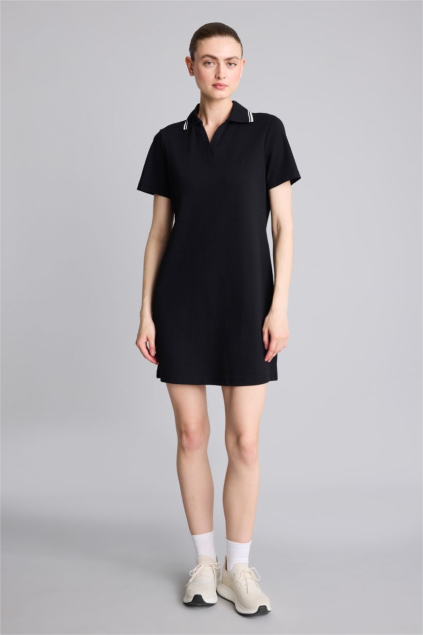Woman Black Standard Fit Pique Dress