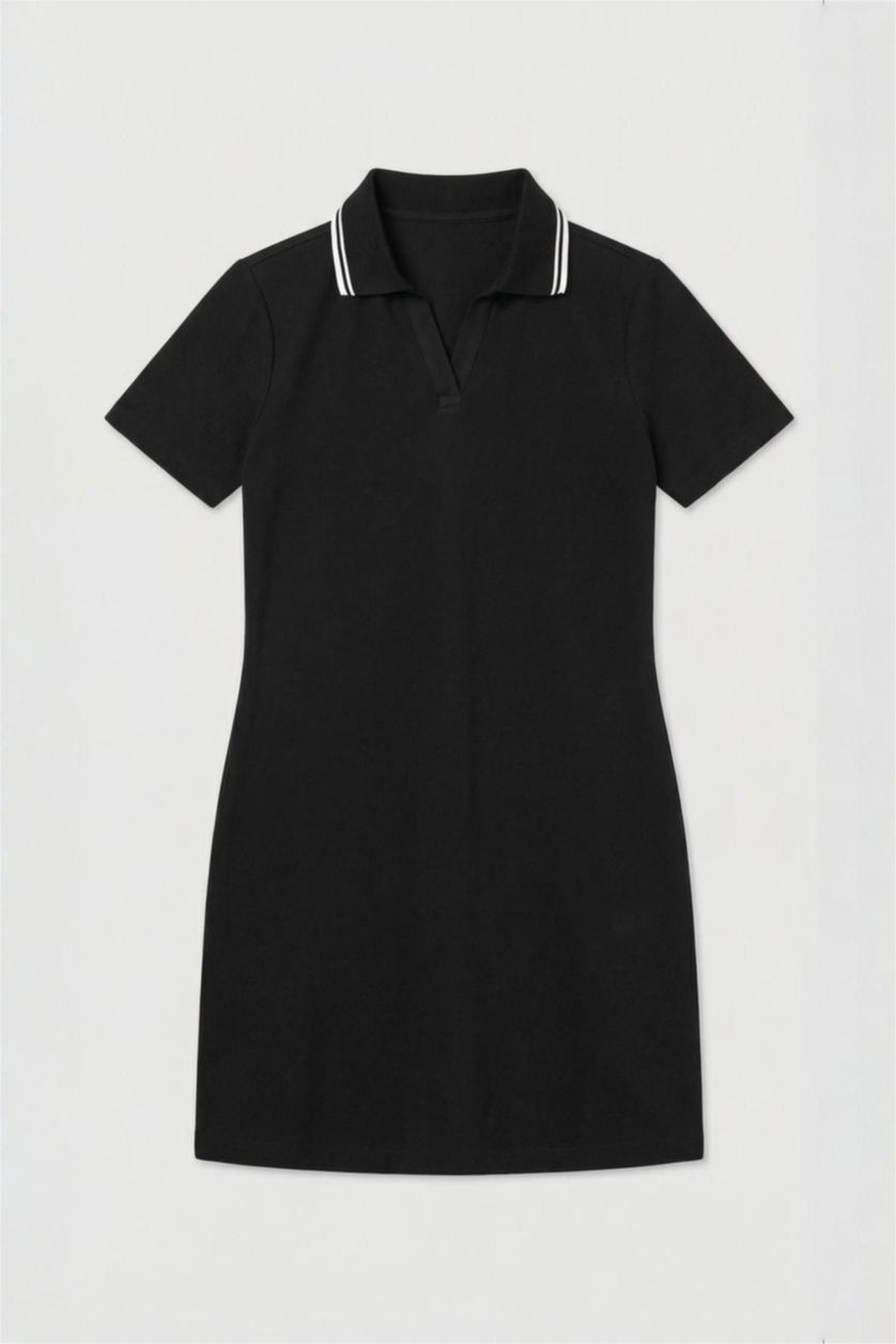 Woman Black Standard Fit Pique Dress