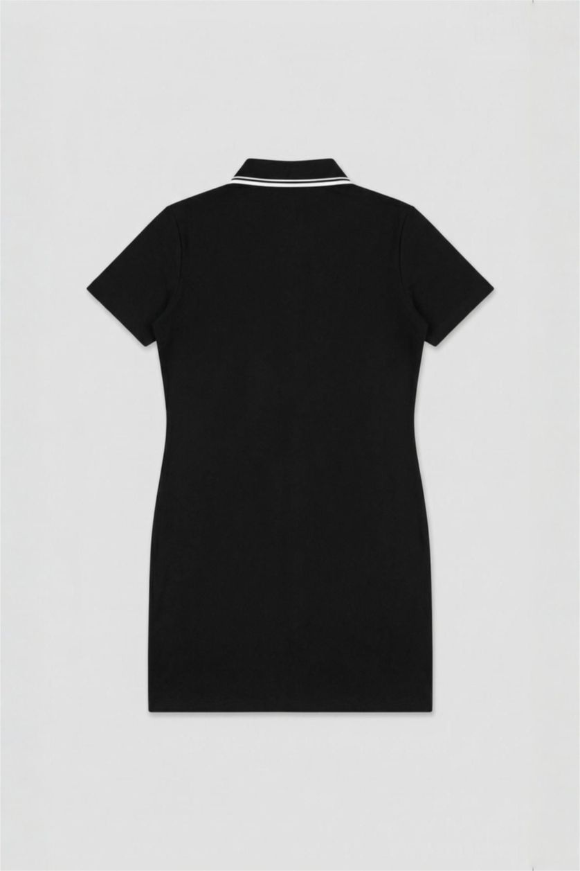 Woman Black Standard Fit Pique Dress