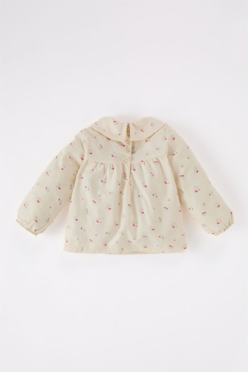Baby Girl Ecru Baby Girl Baby Collar Floral Twill Long Sleeve Shirt