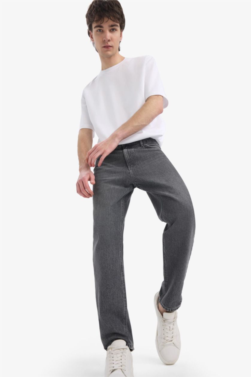 رجال رمادي بنطلون جينز سليم فيت بقالب ضيق وخصر عالي