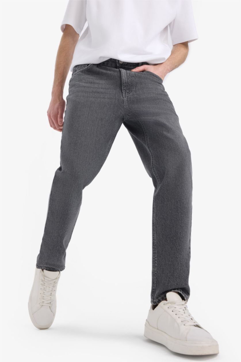 رجال رمادي بنطلون جينز سليم فيت بقالب ضيق وخصر عالي