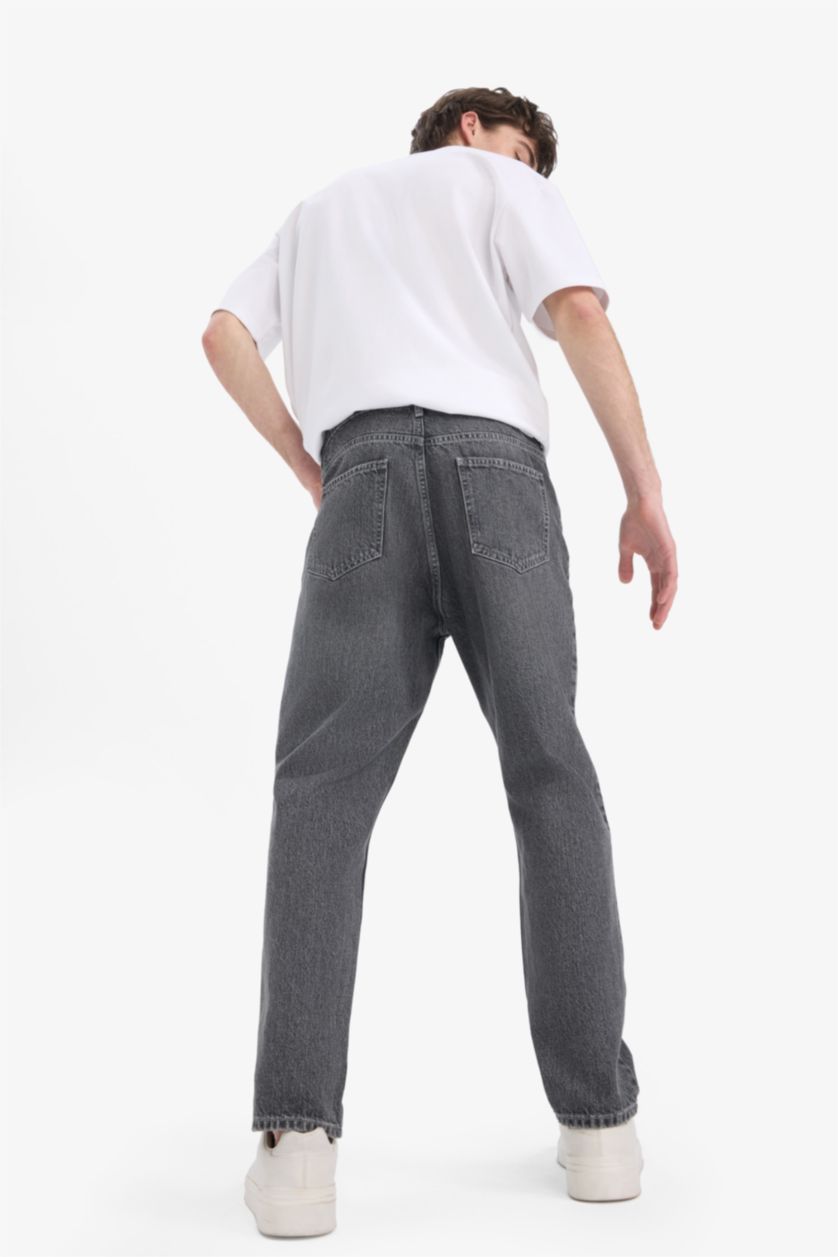 رجال رمادي بنطلون جينز سليم فيت بقالب ضيق وخصر عالي