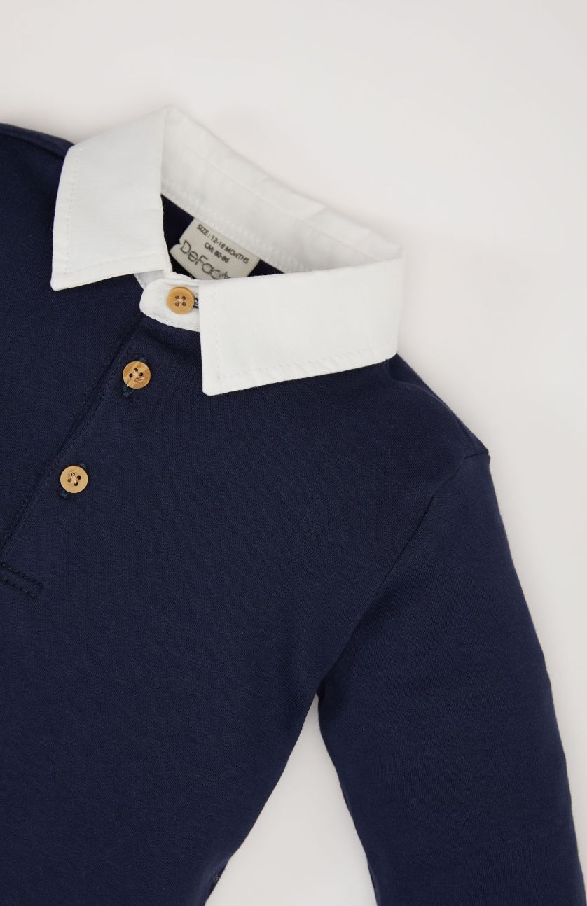 BABY BOY NAVY Baby Boy Shirt Collar Long Sleeve T-Shirt