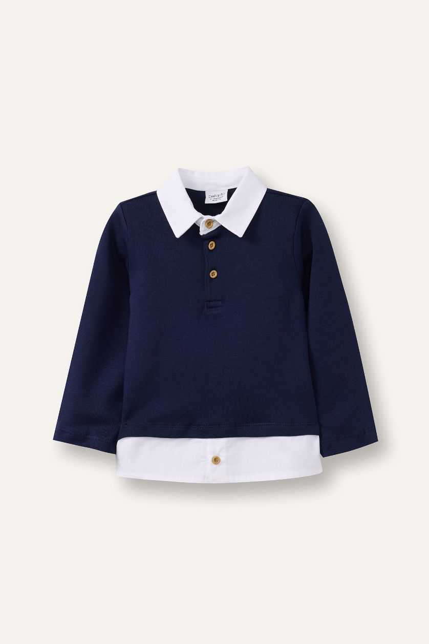 BABY BOY NAVY Baby Boy Regular Fit Shirt Collar T-Shirt