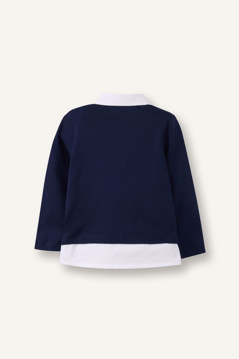 BABY BOY NAVY Baby Boy Regular Fit Shirt Collar T-Shirt