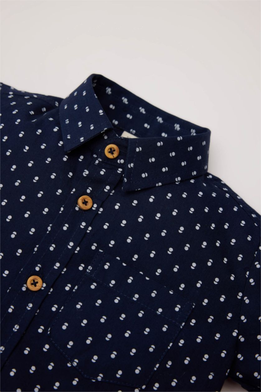 Erkek Bebek Lacivert Erkek Bebek 2'li Takım Desenli Gömlek Beli Lastikli Pantolon