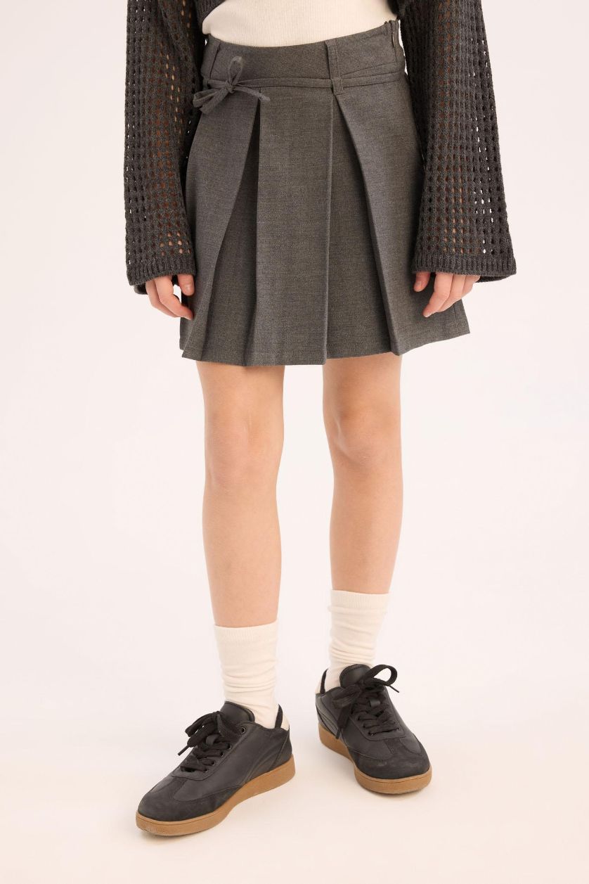 Kız Çocuk - Genç Kız Koyu Gri Pileli Etek Kız Çocuk