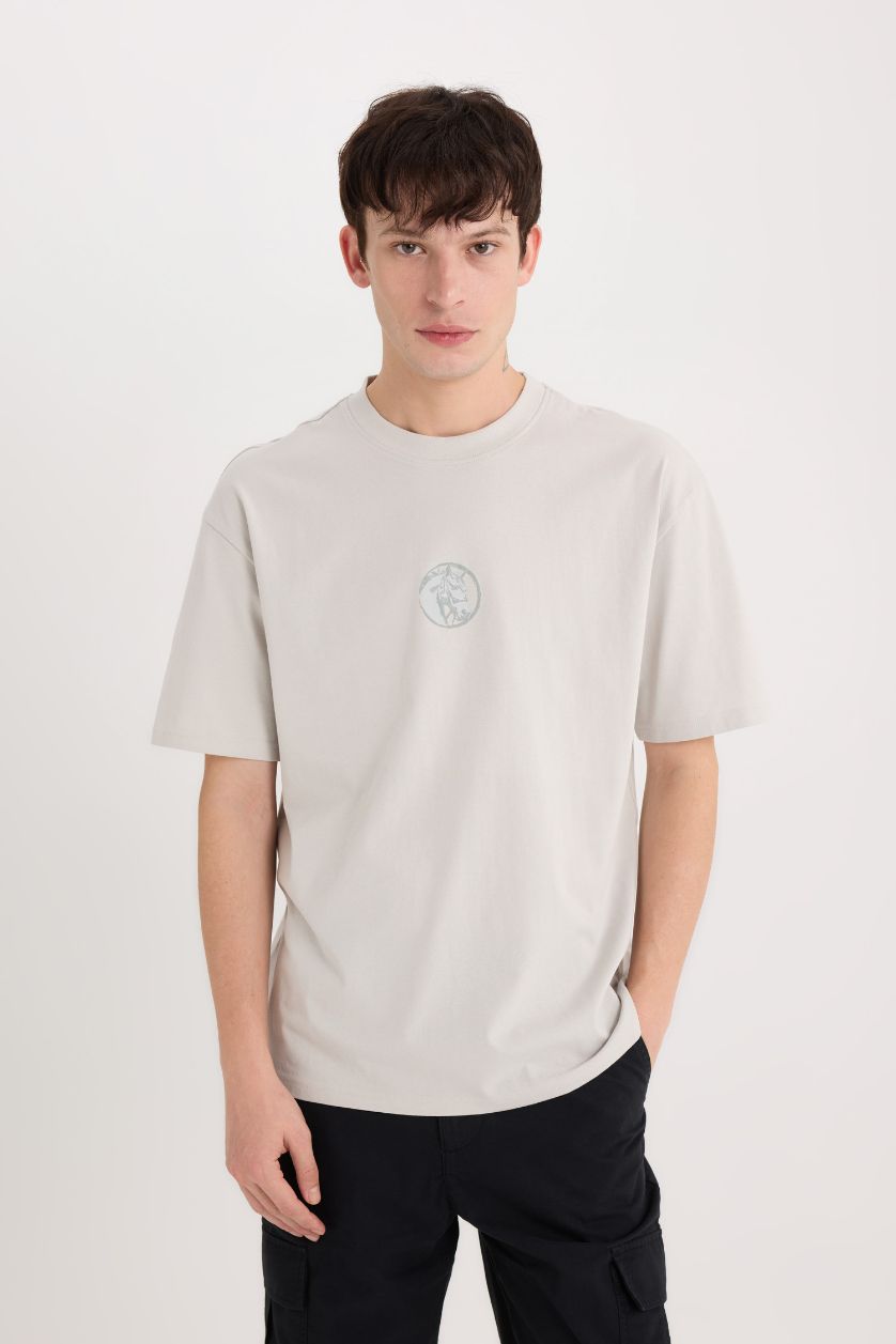 MAN Light Grey Boxy Fit Crew Neck Printed Short Sleeve T-Shirt