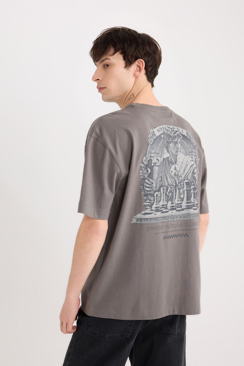 MAN Grey Oversize Crew Neck Printed Short Sleeve T-Shirt