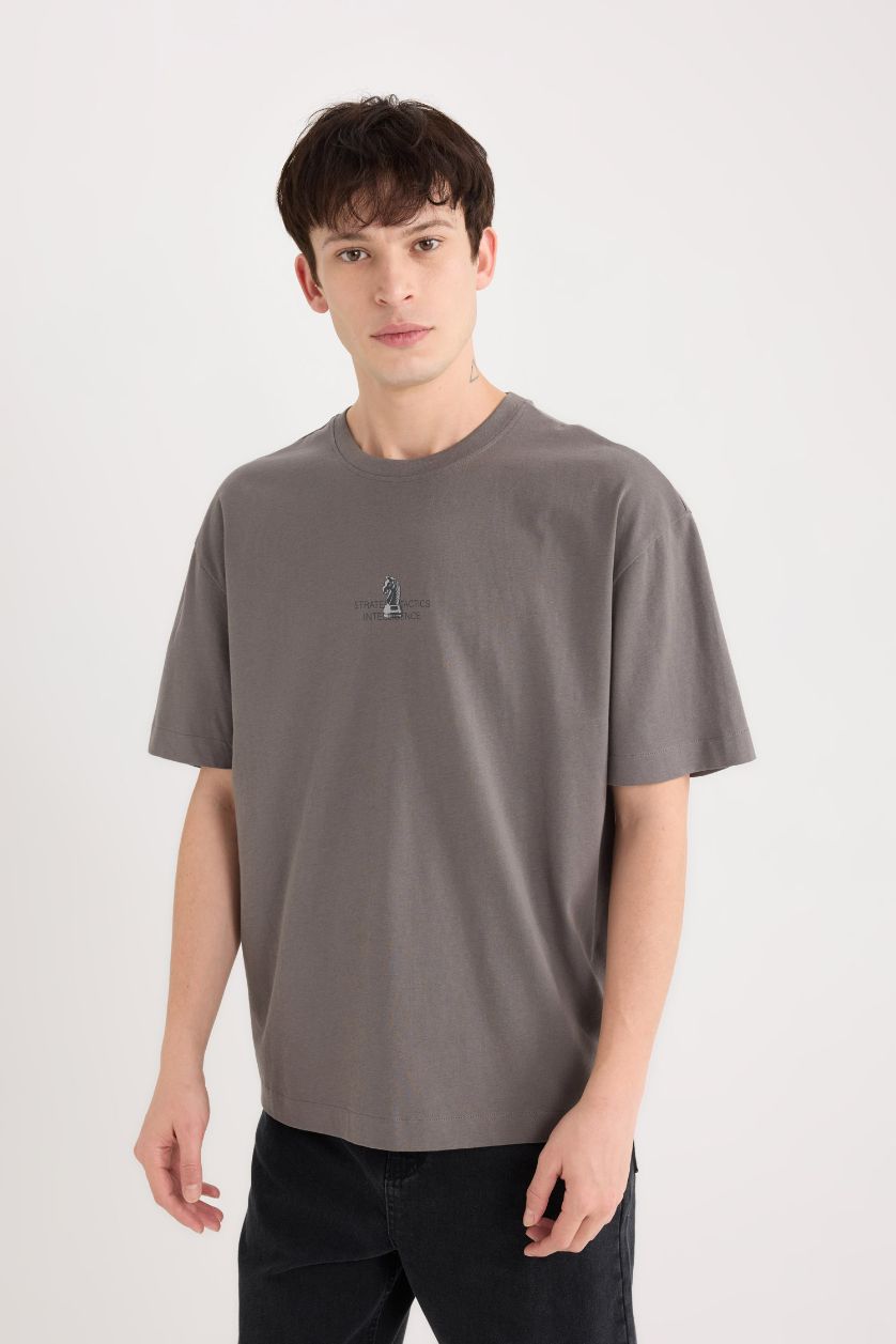 MAN Grey Oversize Crew Neck Printed Short Sleeve T-Shirt