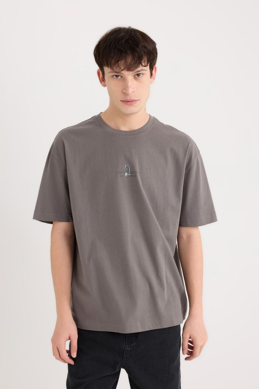 MAN Grey Oversize Crew Neck Printed Short Sleeve T-Shirt