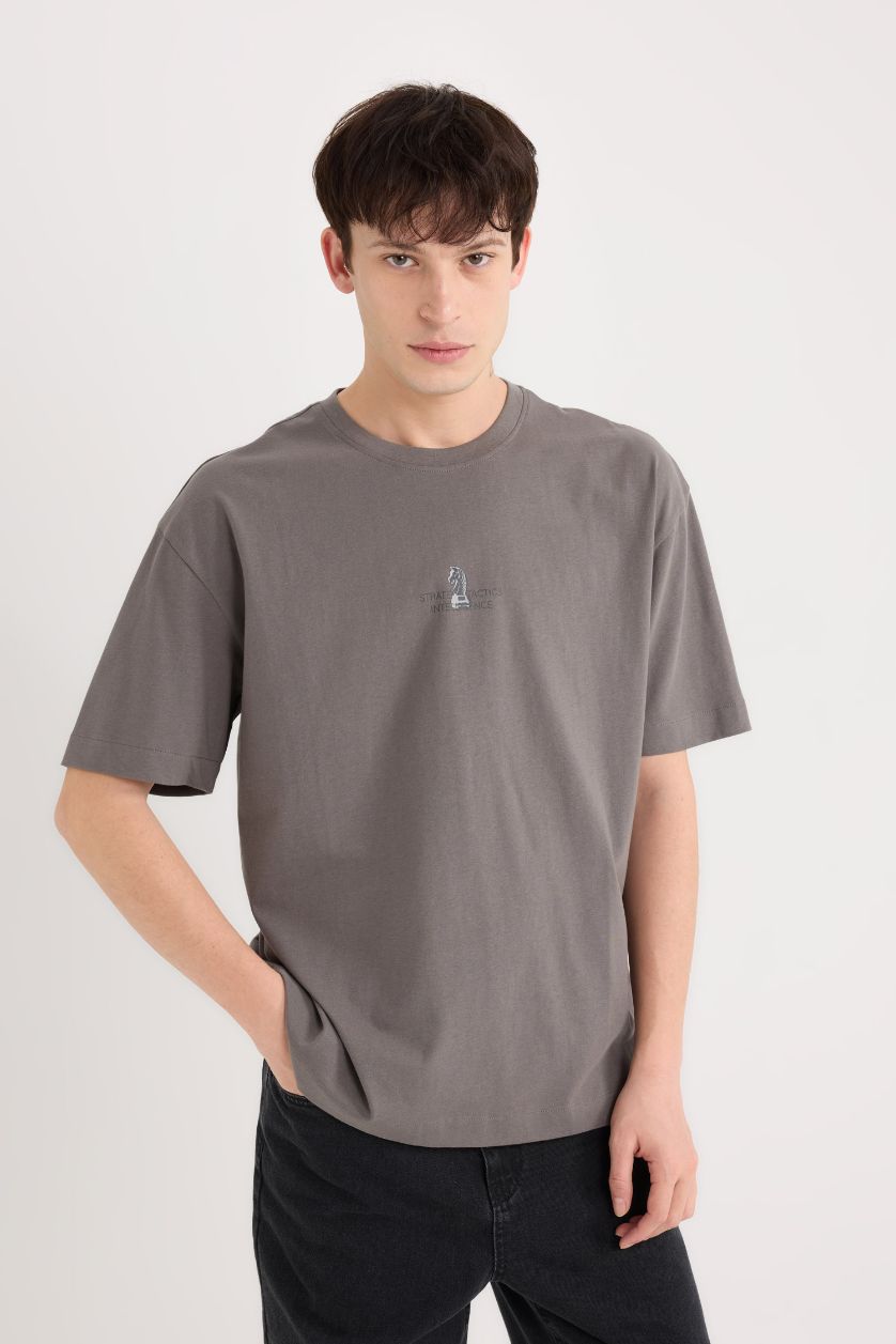 MAN Grey Oversize Crew Neck Printed Short Sleeve T-Shirt