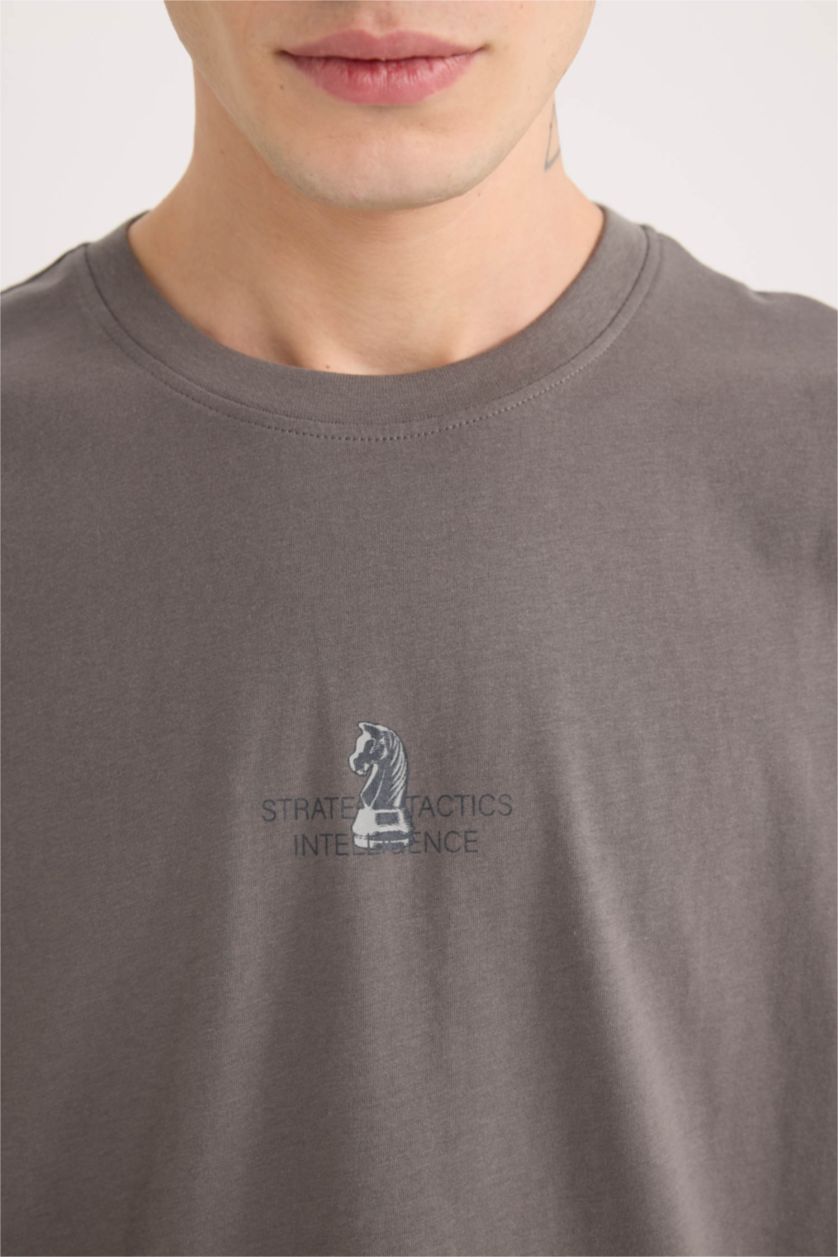 MAN Grey Oversize Crew Neck Printed Short Sleeve T-Shirt